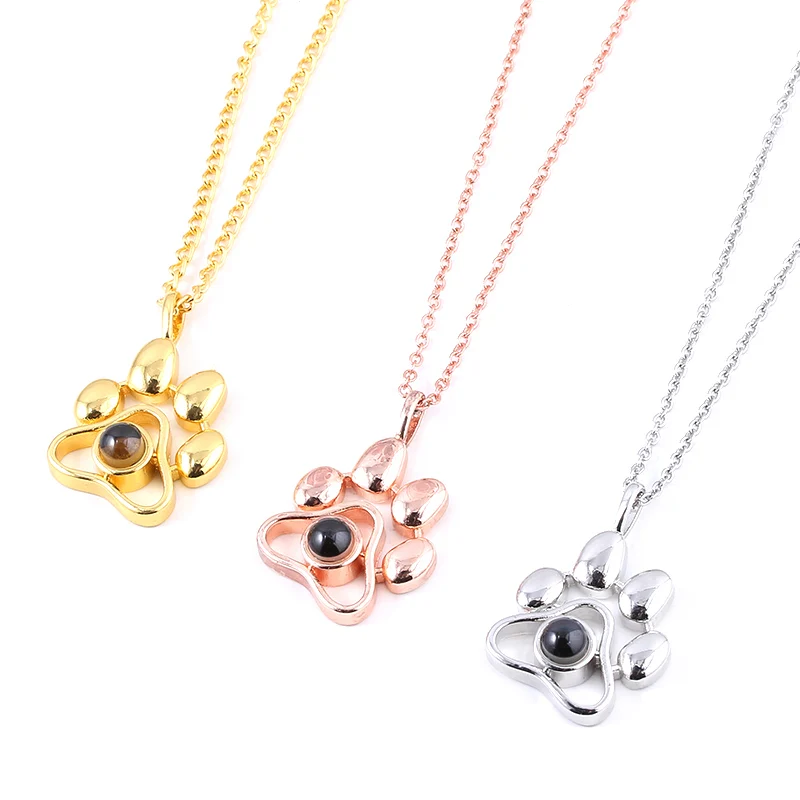 

Custom Dog Cat Paw Photo Projection Necklaces Cute Pet Animal Picture Choker Necklace Memory Jewelry Gift Dropshipping