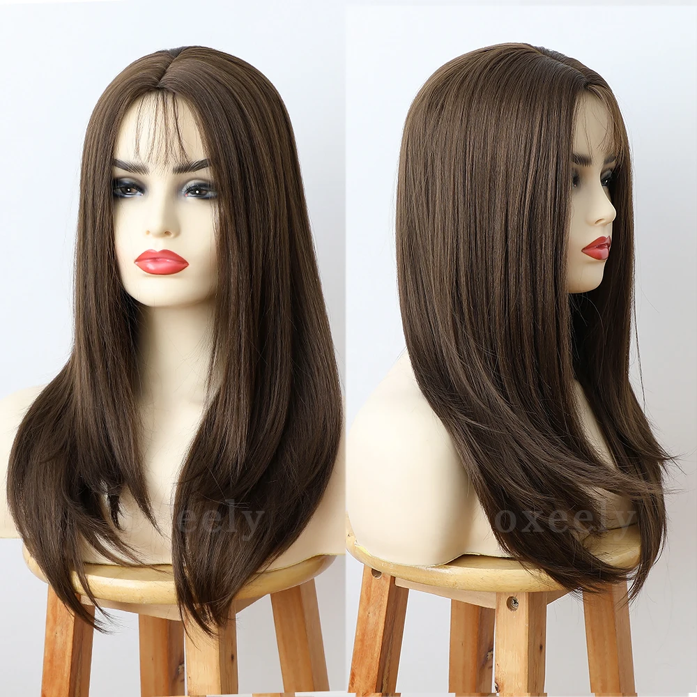 Oxeely длинные прямые зеленые парики Омбре синтетические кружевные передние темные