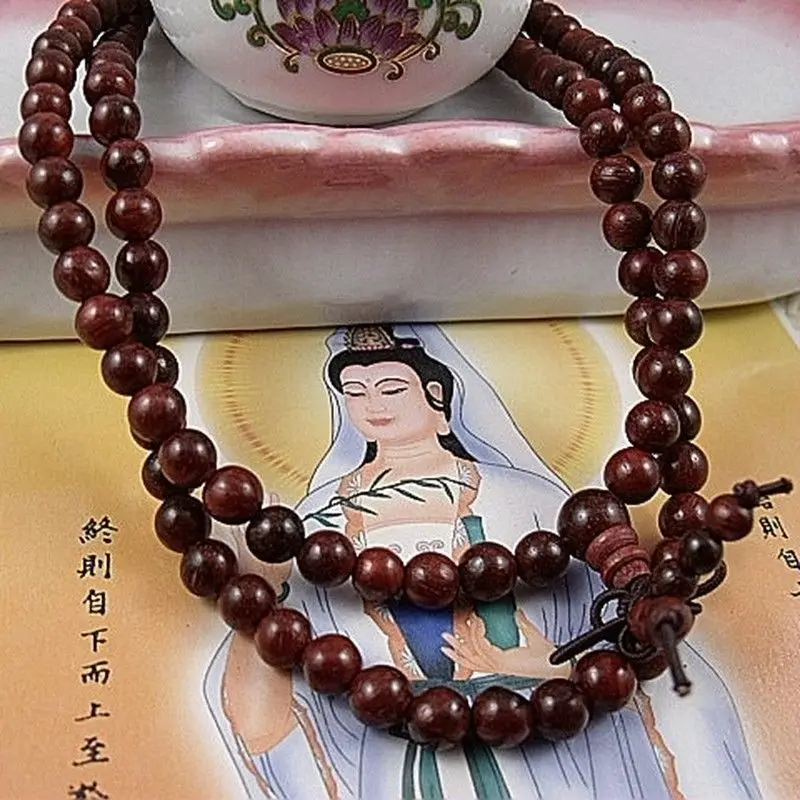 

8 мм Тибетский буддизм 108 Lobular красные сандаловые бусины Mala ожерелье