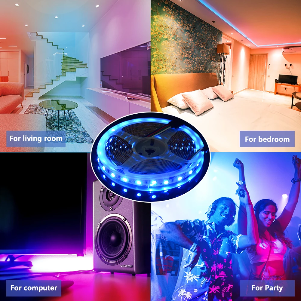 

LED Strip Light ,RGB SMD 5050/2835, Flexible Ribbon, DIY Led Light Strip RGB Tape Diode DC 12V Powerful by Smart Life/Tuya APP