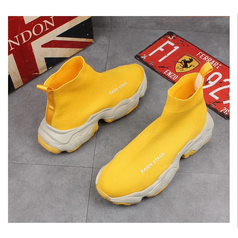 2019 Summer High Top Sneakers Gauze Breathable Stretch Fabric Stocking Men Shoes Knitting Casual Short Boots Leisure Flats |
