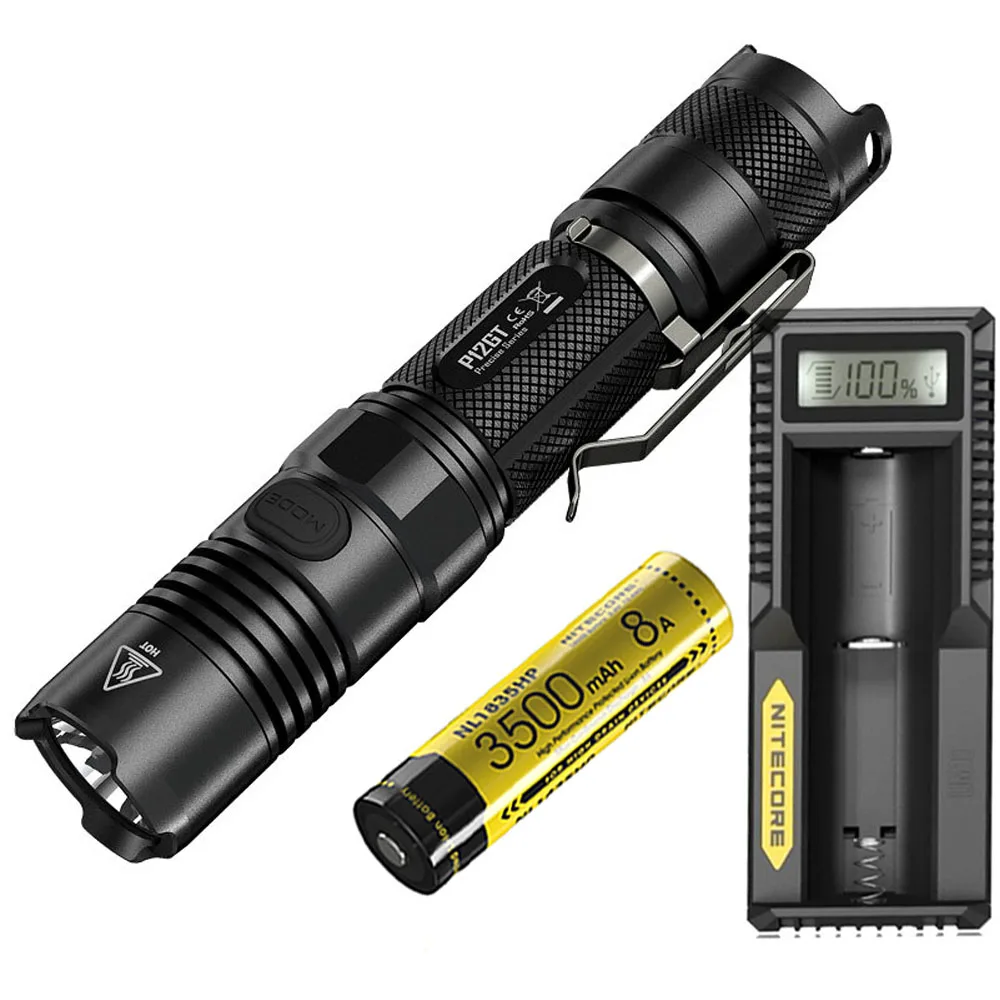 NITECORE P12GT светодиодный тактический вспышки светильник черный CREE XP-L HI V3 Светодиодный max 1000LM дальность луча 320 измерительный прибор наружный фонарь портативный светильник - Испускаемый цвет: P12GT NL1835HP UM10