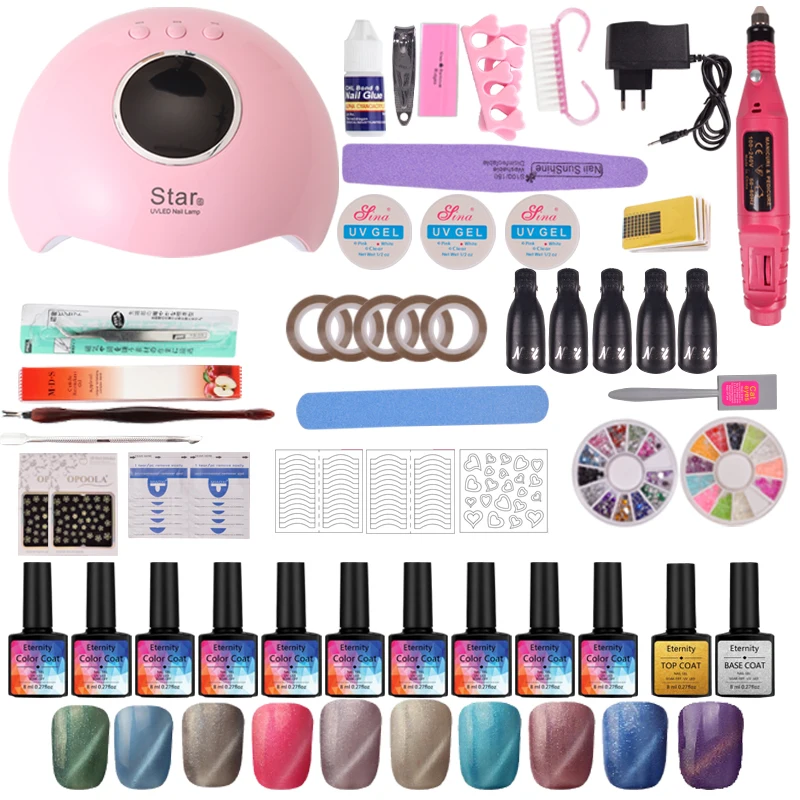 36 Вт УФ светодиодный набор для маникюра 10 цветов Гель-лак ногтей верхней основы