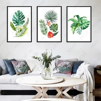 fresh green plant poster red flower green leaf canvas painting wallpaper minimalism for home decoration art print picture