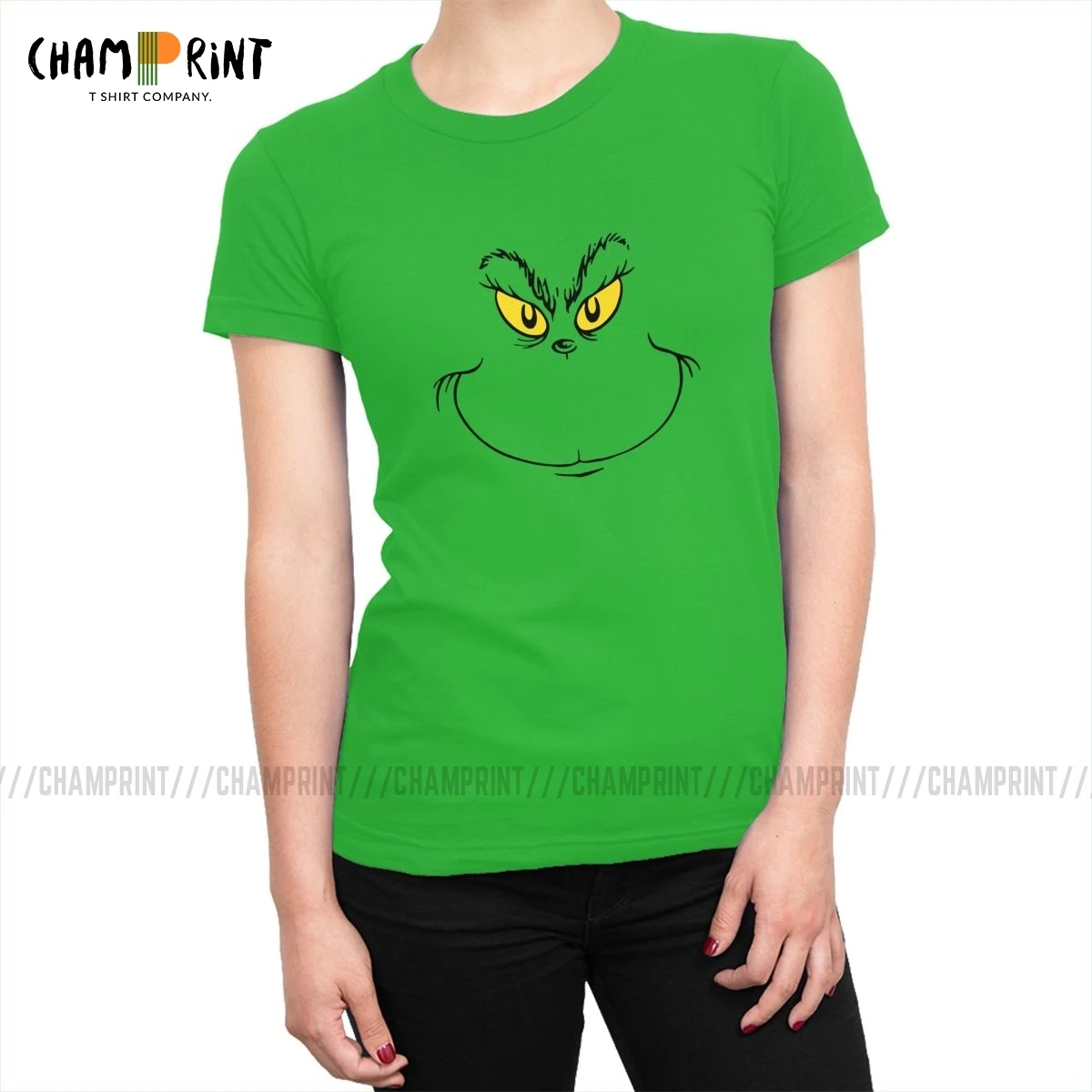 How The Grinch украли рождественское лицо Футболки Женские Потрясающие Чистый хлопок Футболка модная футболка Топы Crewneck женская одежда