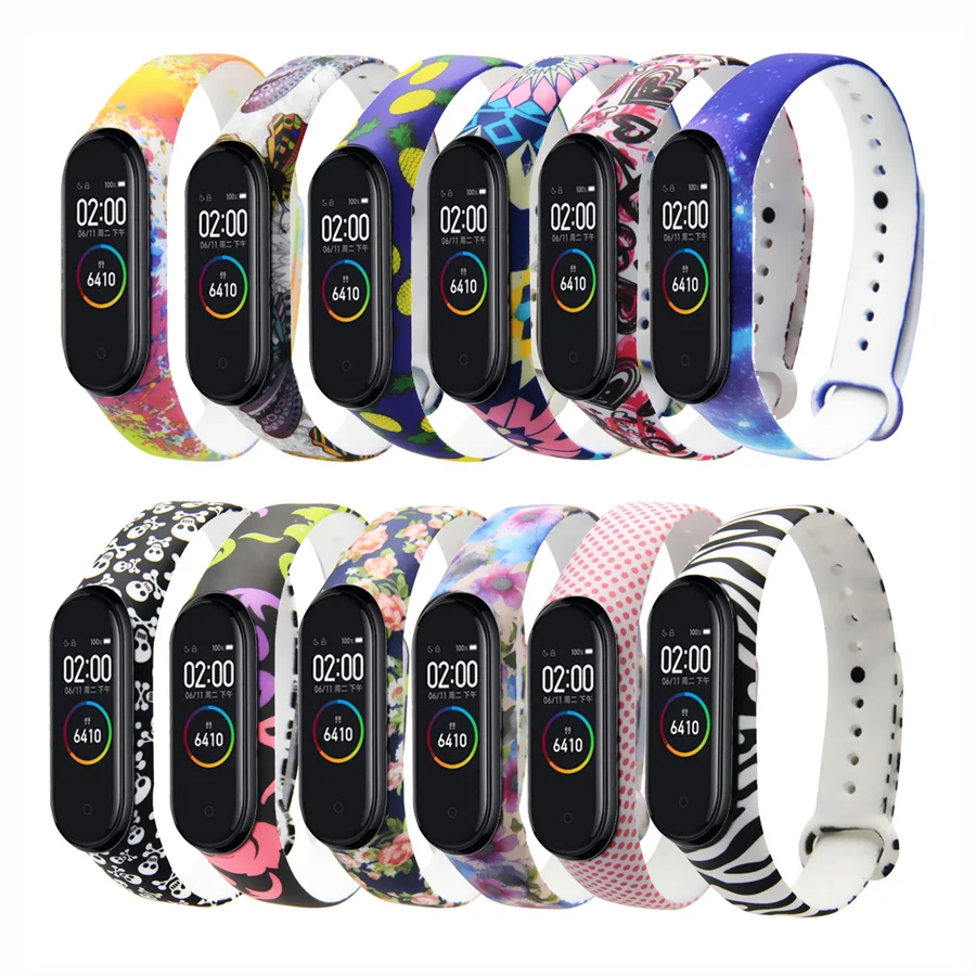 

suitable for Xiaomi Mi Band 3 and 4 Watch Bracelet Colorful Patterned Silicone Strap for Mi Band 3 and Smart Wrist Watch strap