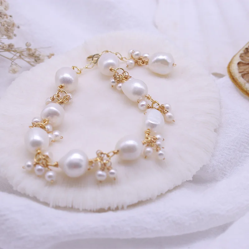 

Ownjoie браслет из натурального жемчуга в стиле барокко, позолоченный 14k, женский модный бутик, ювелирный подарок, подвеска с кисточкой, оригина...