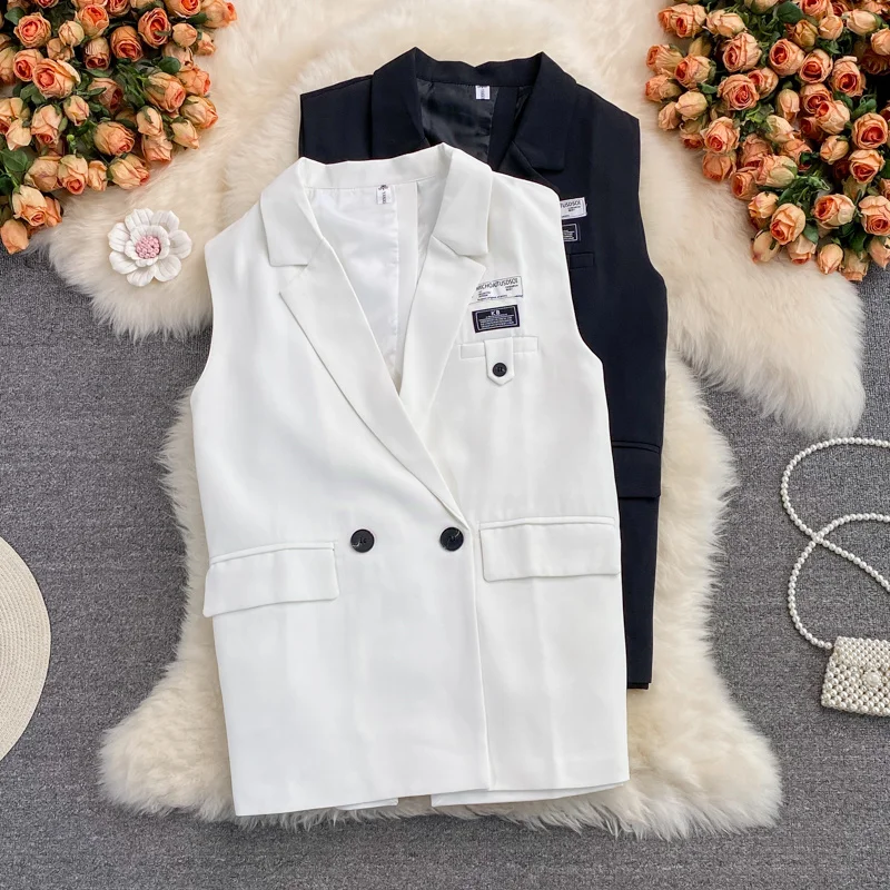 

Женский костюм, жилет, осень 2021, новая английская мода, средней длины, свободный и универсальный, Модный черный костюм, куртка