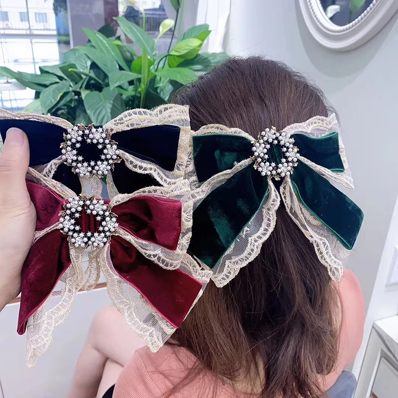 

Vintage Black Big Large Velvet Bow Hair Clip For Women Girls Lace Wedding Hair Accessories Ponytail Headwear Hairpins