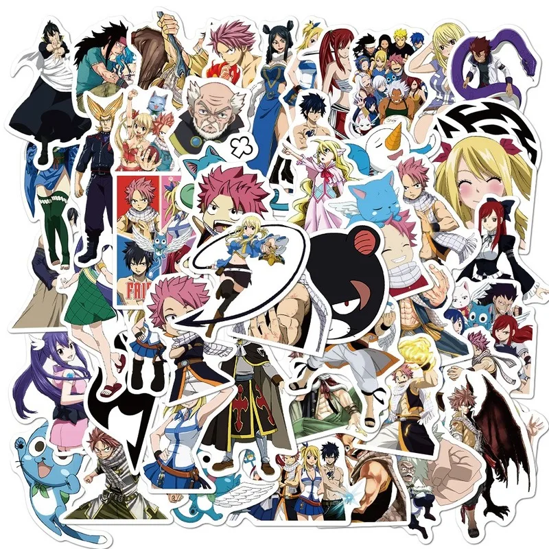 Pegatinas de cola de hadas de Anime para coche, bicicleta, equipaje de viaje, tel&eacute;fono, guitarra, ordenador port&aacute;til, nevera, pegatinas cl&aacute;sicas impermeables de juguete, 10/50 Uds.-1