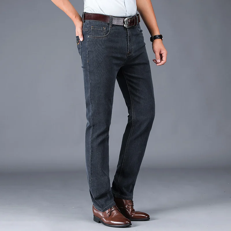 

Джинсы мужские стрейчевые, повседневные брюки с завышенной талией, на молнии, на пуговицах, черные, серые, в классическом стиле, большие разм...