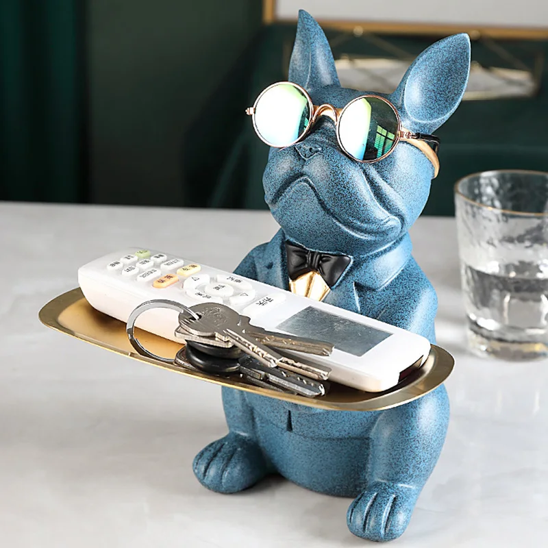 

Storage Tray Cute Animal Sculptures Resin Bulldog Dog Storage Decoration Entrance Key Snack Small Object Storage Tray FE