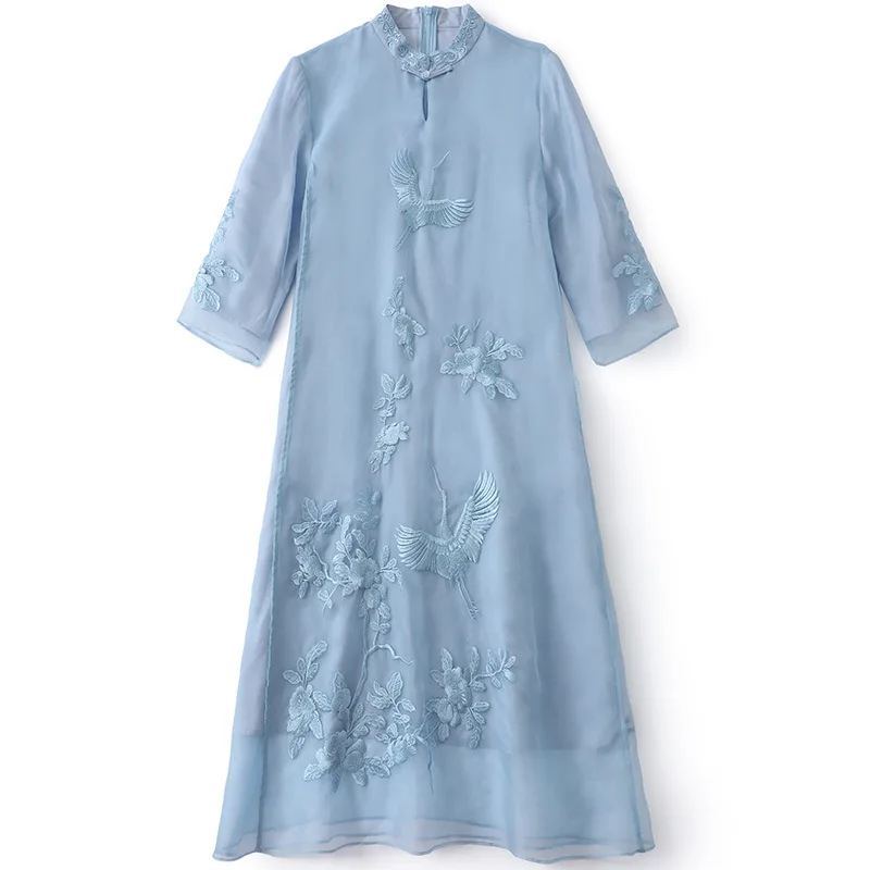 

2021 spring and summer new women's literature style tea dress Organza loose dress improved cheongsam