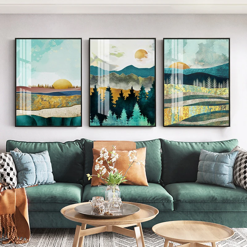 

Abstract Canvas Painting Sunrise Forest Hills Landscape Picture Poster Nordic Style Living Room Bedroom Decoration Prints