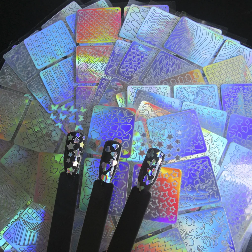 24 листа голографическое искусство ногтей виниловые наклейки трафарет для цветок