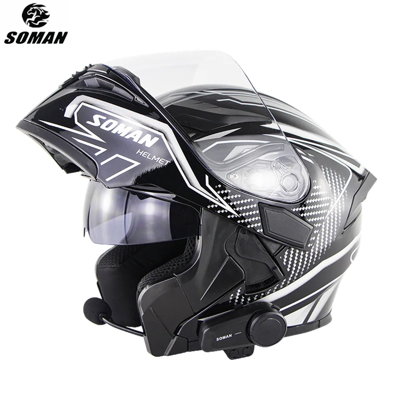 

SOMAN Motorcycle Visor Helmet Modular Flip Up Style Bluetoot Racing Capacete Men Motor Bike Sport Helmet Full Face