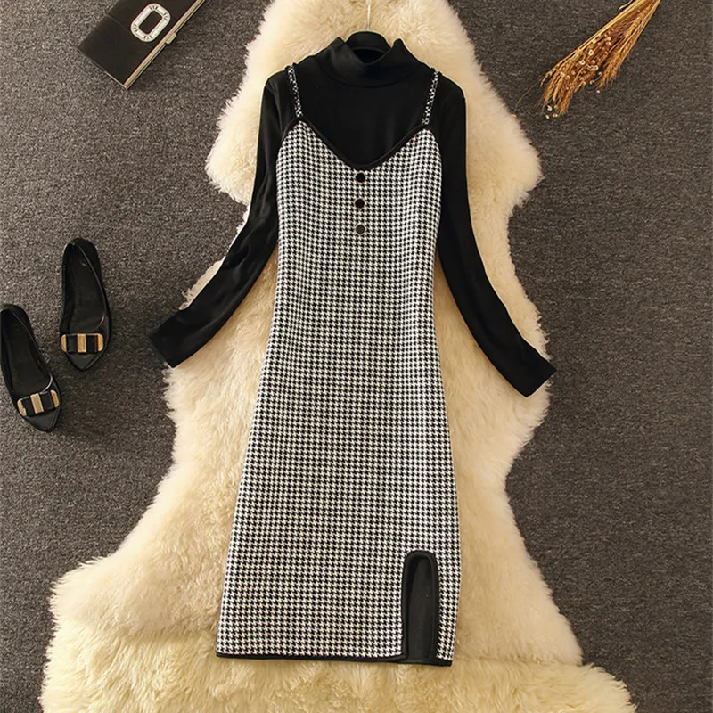 Новинка 2019 осенне-зимнее женское платье комплект из 2 предметов модное черное