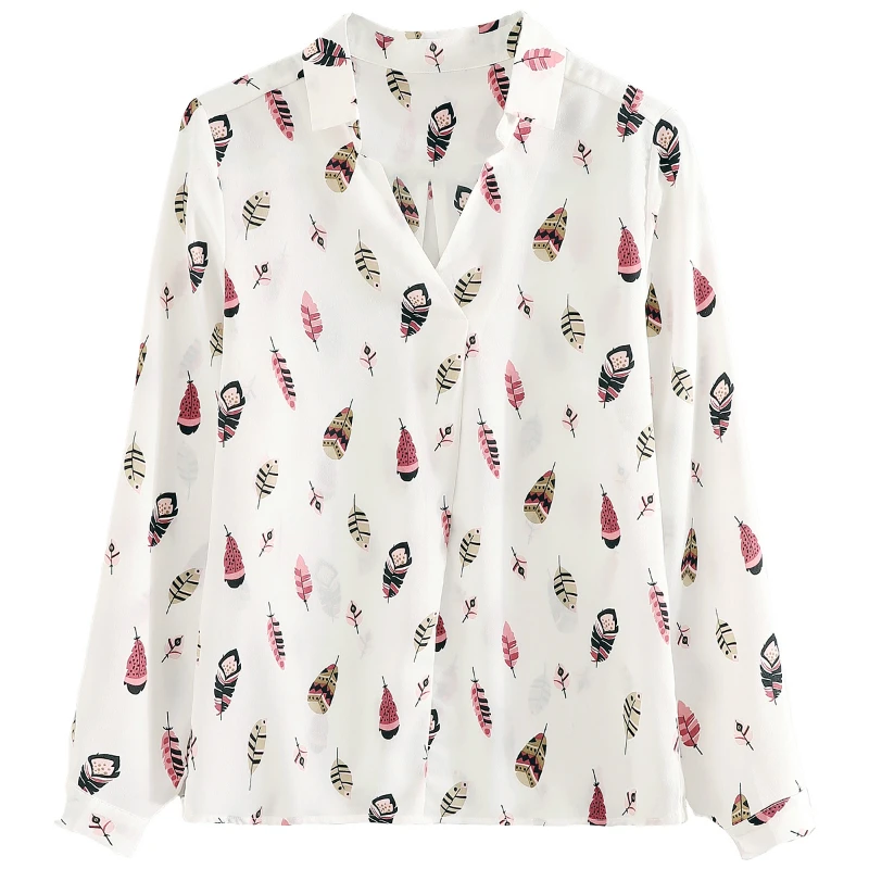 

Blouses Woman 2021 Long Sleeve Women Shirts V-neck Women Tops White Print Chiffon Blouse Womens Tops And Blouses Blusas C137