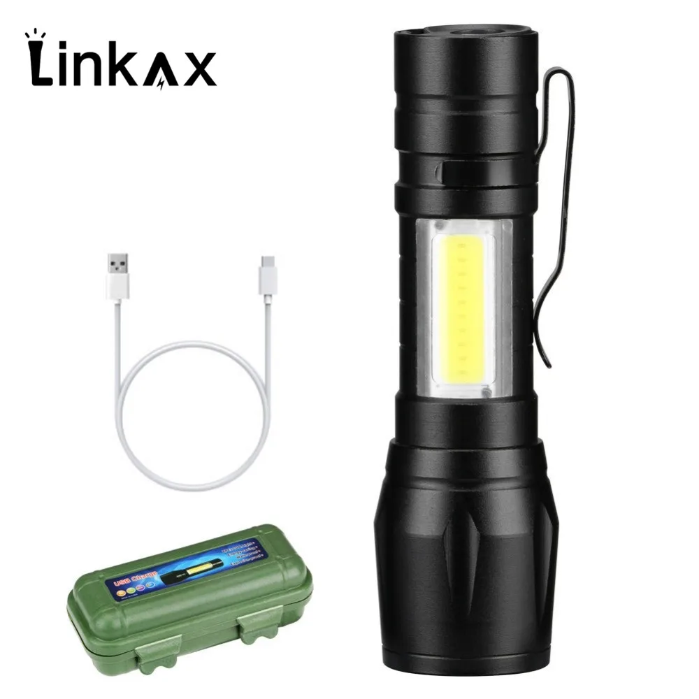 Новейшая модель Зарядка через USB XPE + COB светодиодный вспышка светильник лампа