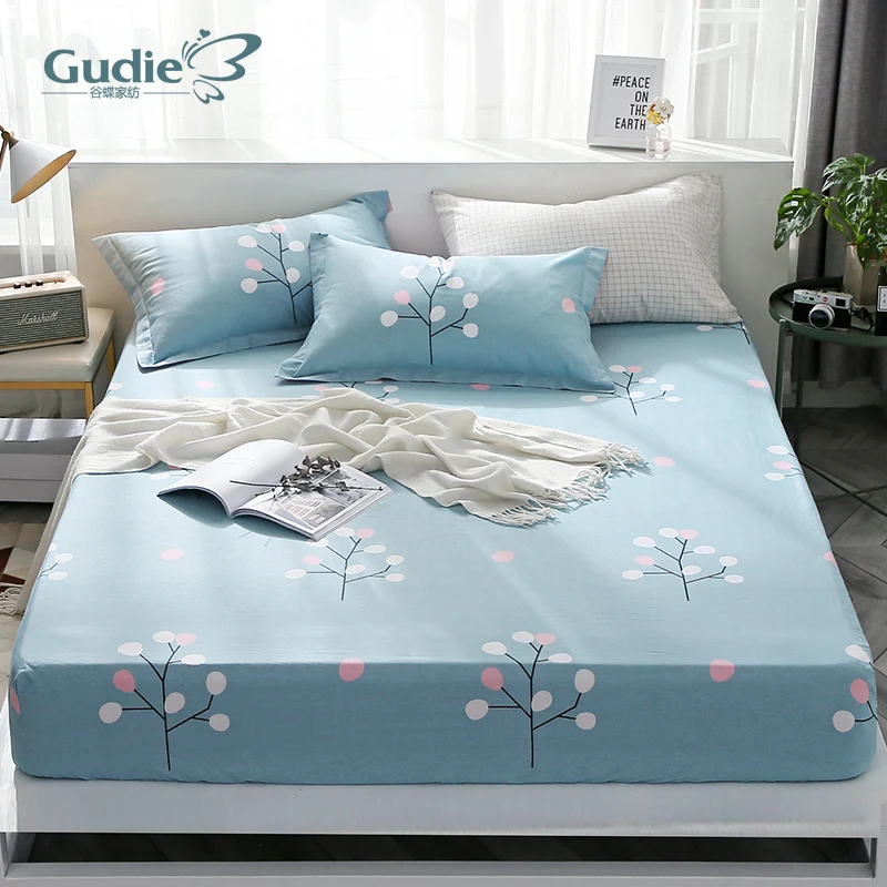 100% Cotton fitted sheets Mattress Cover Four Corners with elastic bedding cover flower love bed twin queen king size | Дом и сад