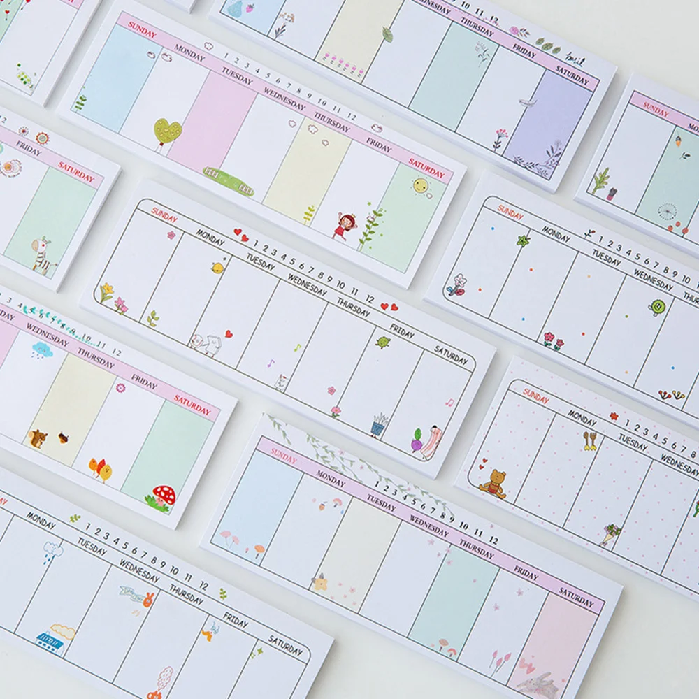 

5 Packs Lovely Cartoon Weekly Plan Schedule Sticky Paper Pads Week Memo Refrigerator Stickers for Home Office(Random Pattern)