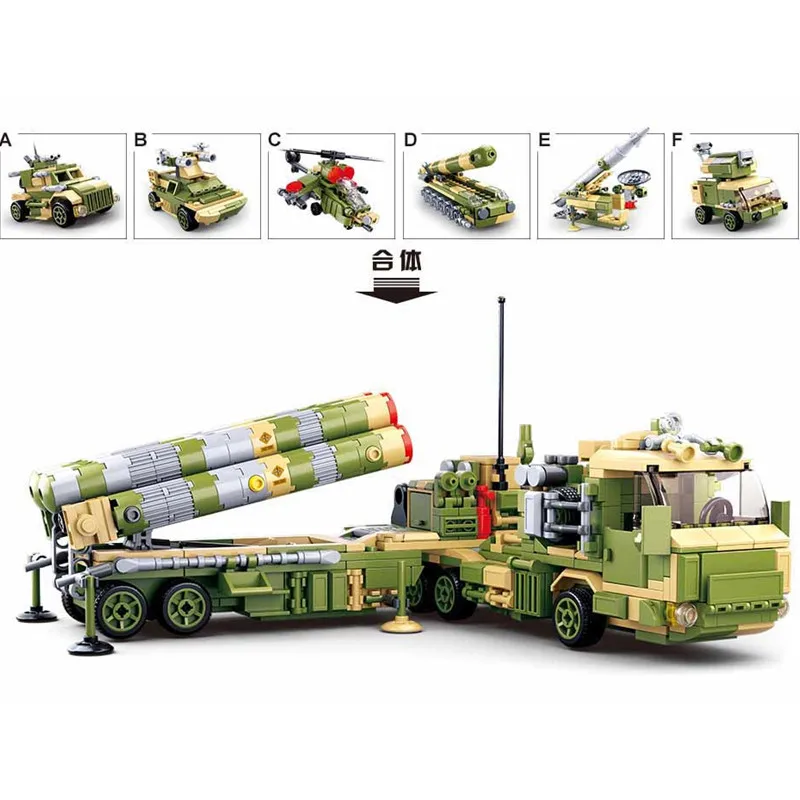 

713Pcs Military S400 MISSILE LAUNCHER Vehicle Truck Plane Tank Armour Building Blocks Brinquedos ARMY Model Bricks Children Toys