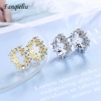 fanqieliu solid 925 sterling silver hoops 18k gold jewelry girl wedding gift round crystal earrings for women fql20511
