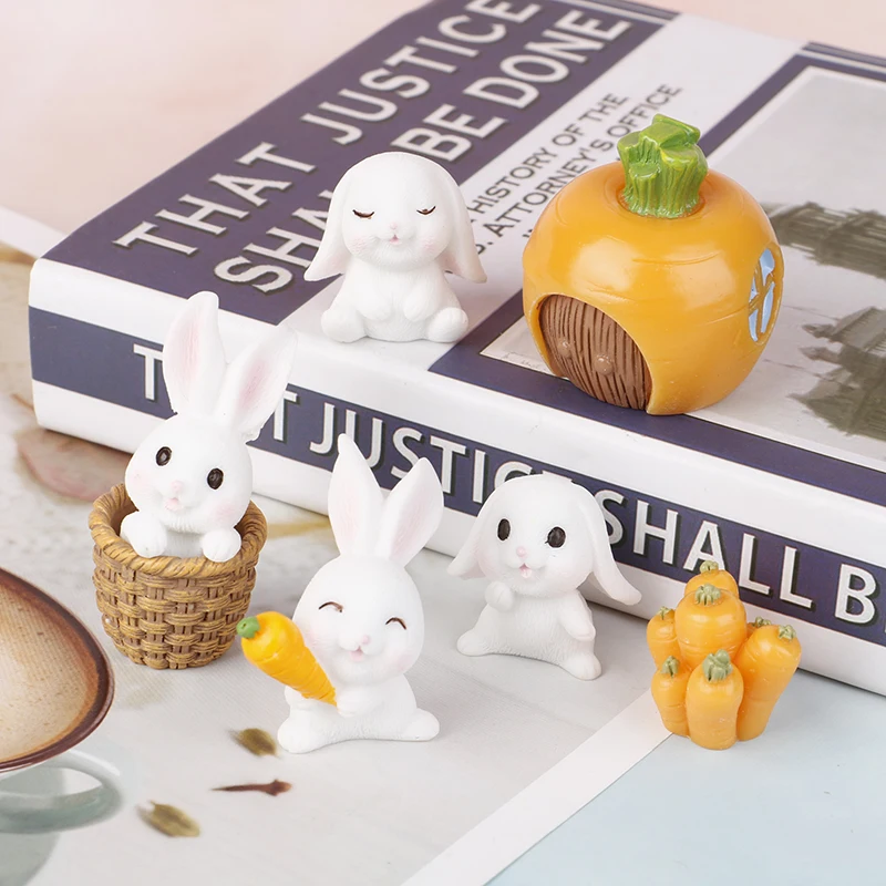 

Mini Ornaments Rabbit Lovely Cartoon Carrot Craft Sculpture Ornament Adornment Miniature For Desktop Micro Landscape Decorative