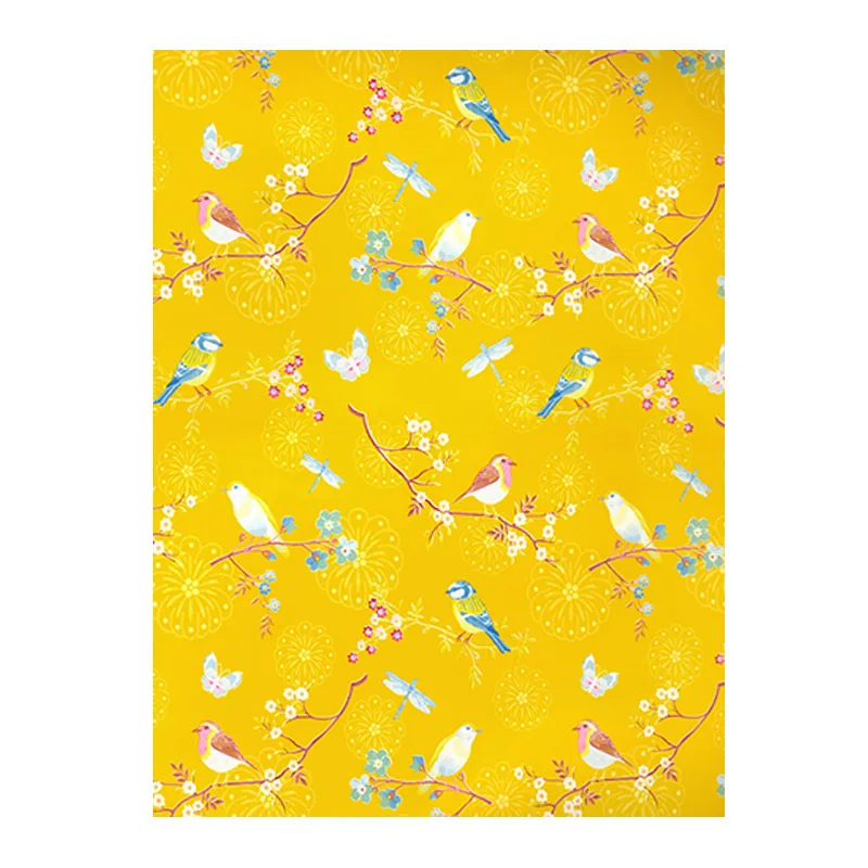 

American wallpaper pastoral flowers and birds small fresh floral wallpaper blue yellow simple modern living room background wall