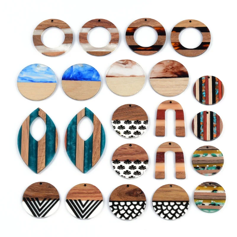 

10PCS Irregular Shape Accessories Natural Wood & Resin Splicing Hand Made DIY Making Charms Jewelry Findings & Components