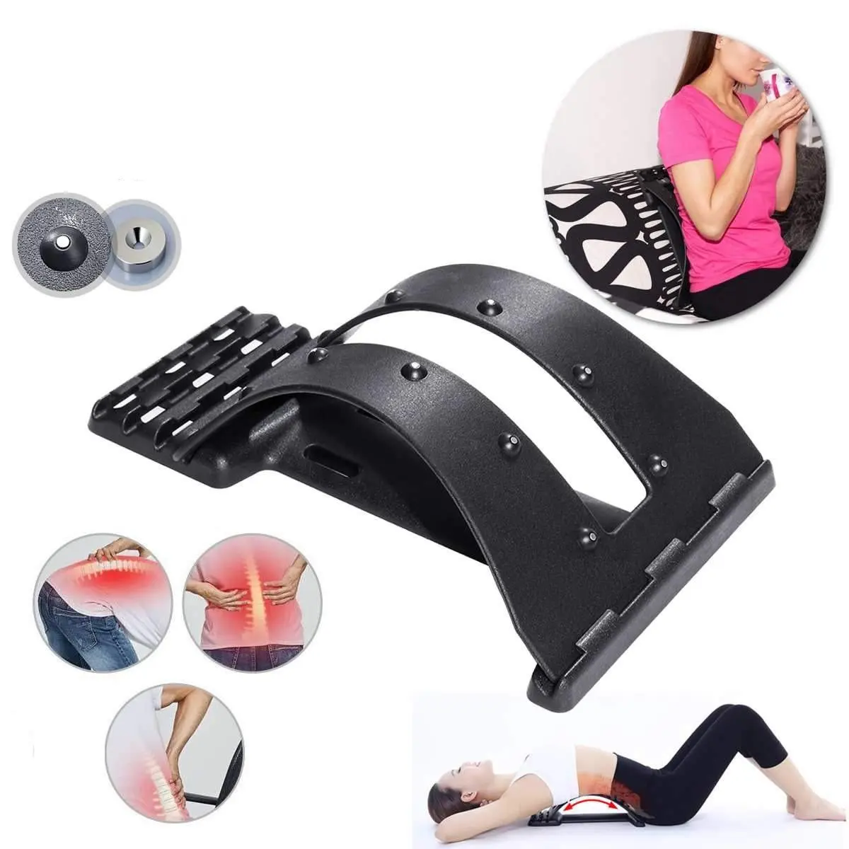 

Back Massager for Lumbar Strain Massager Home Back Pain Waist Stretcher Multi-Level Support Relaxation Stretch Equipment