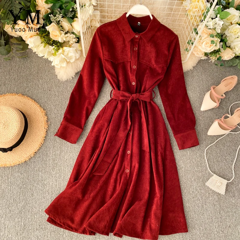 YuooMuoo хорошее качество красное женское платье осень зима отложной воротник