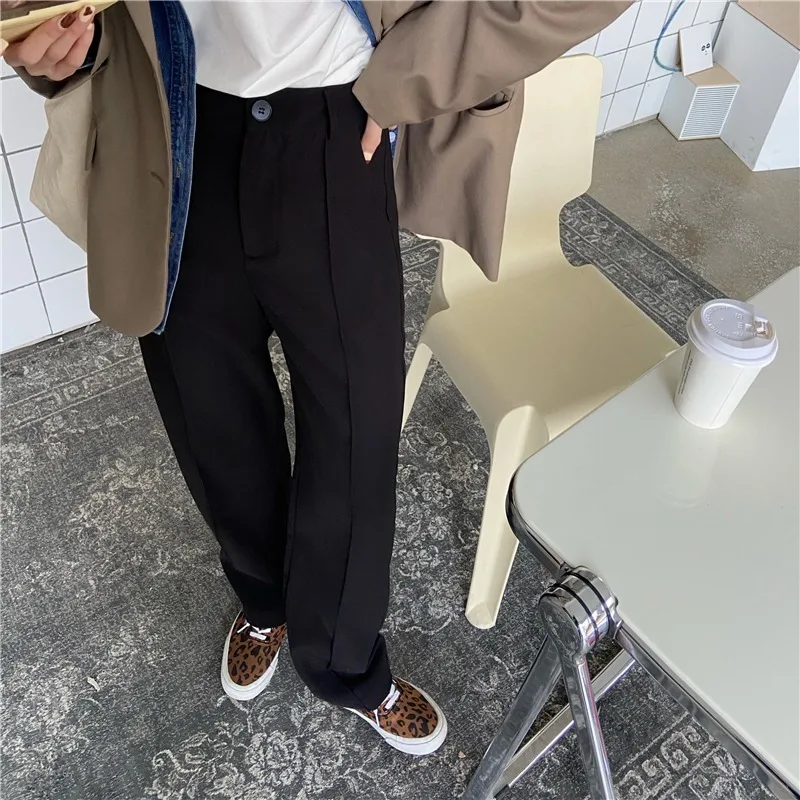 

ZAWAHIKI Casual Loose Solid Pants Female Spring High Waist Full Length Wide Leg Pants Fashion Straight Match All Women's Pants