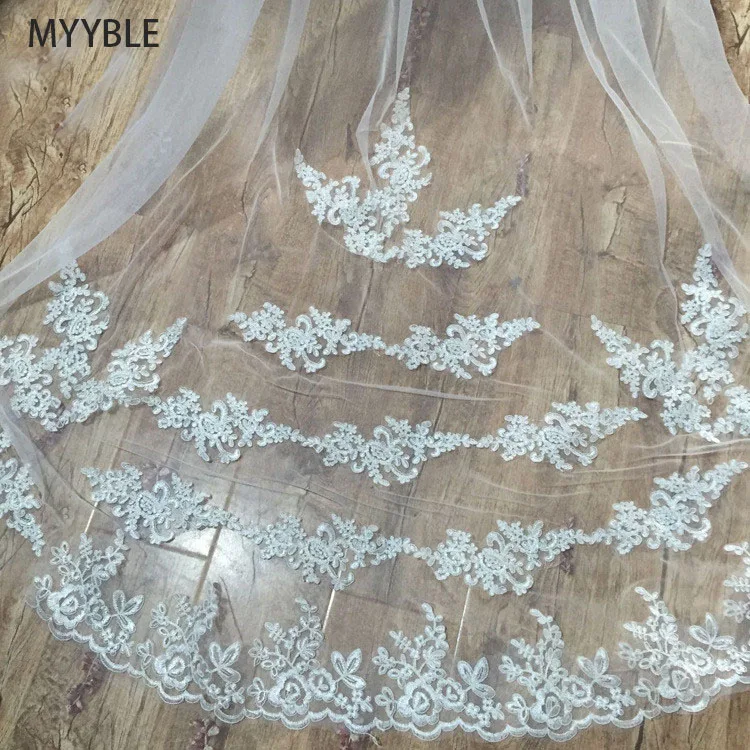 

MYYBLE 2021Wholesale 3M 5M One Layer Lace Edge White Ivory Catherdal Wedding Veil Long Bridal Veil Cheap Wedding Accessories Veu