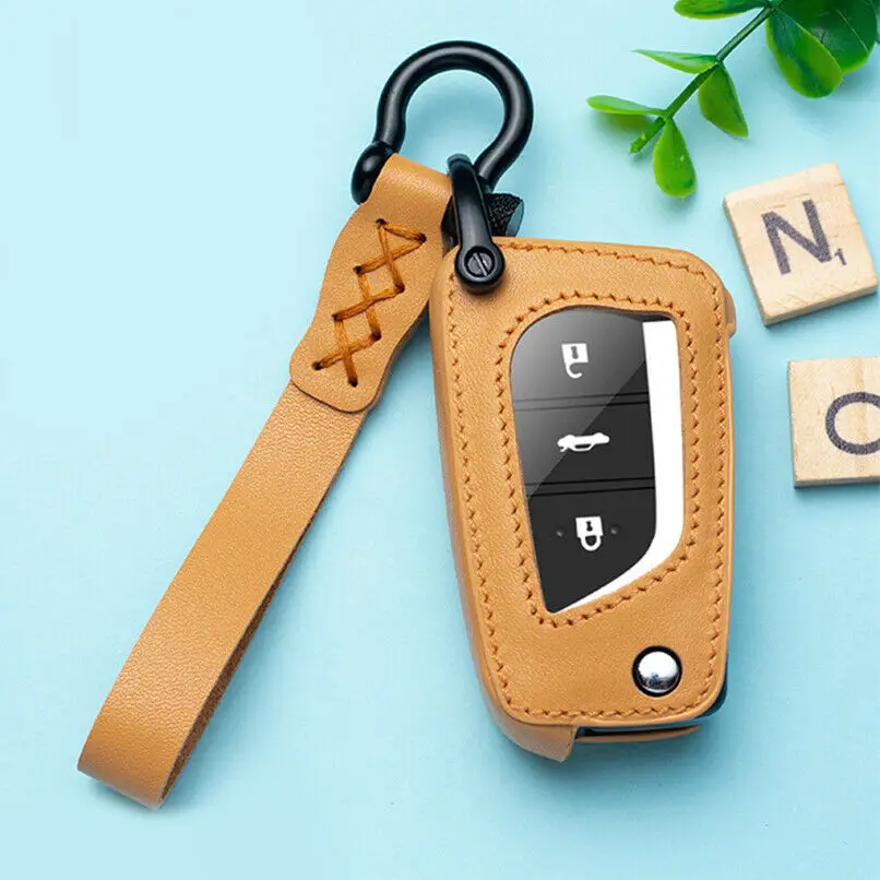 

Fashion Leather Car Key Case For Toyota Yaris Reiz Carola Rav4 3 4 Button Folding Remote Fob Protector Cover Keychain Holder Bag