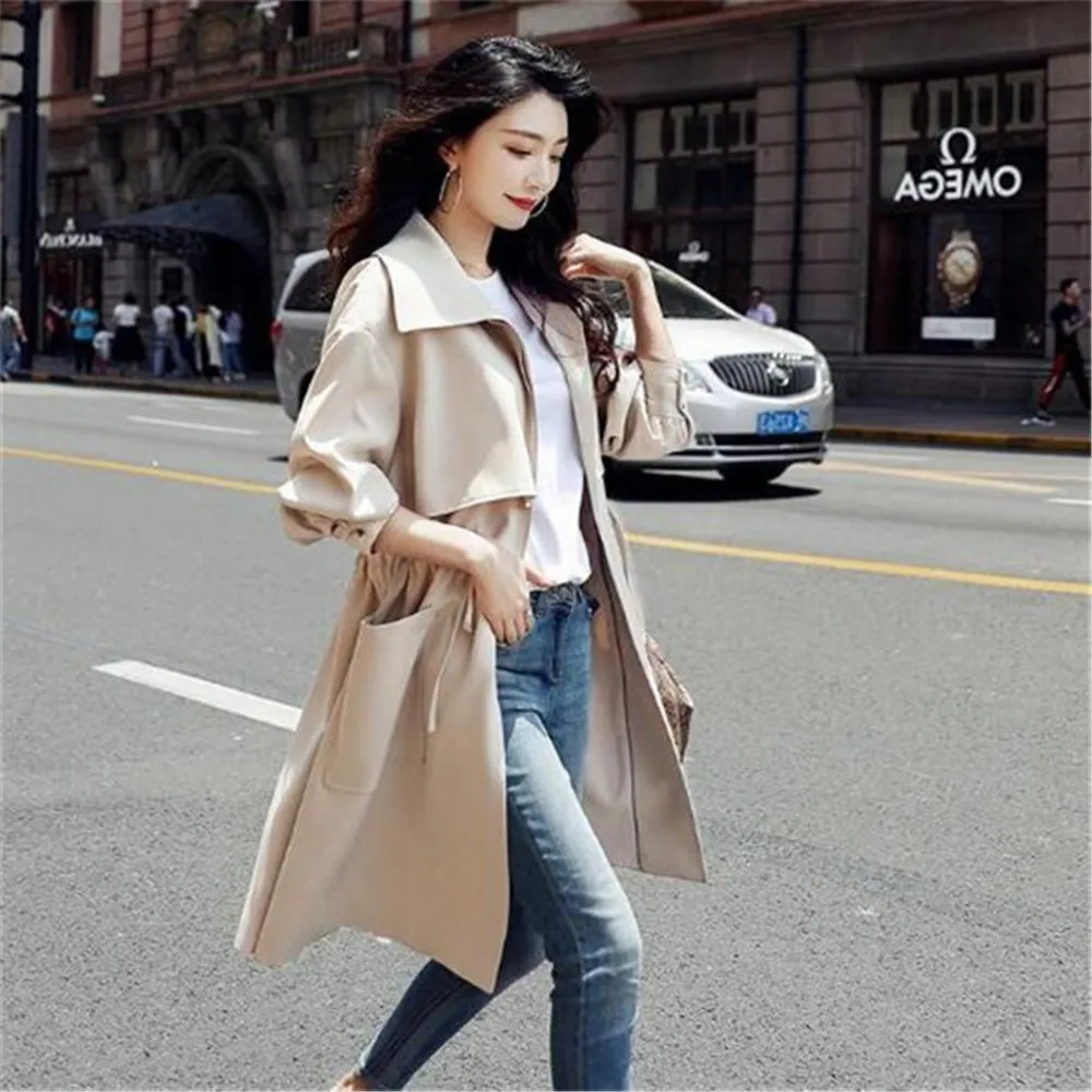 

Spring Autumn New Fashion Women's Thin Style Wind Coat Waist Was Thinner Mid-Length Jacket Coats Clothes