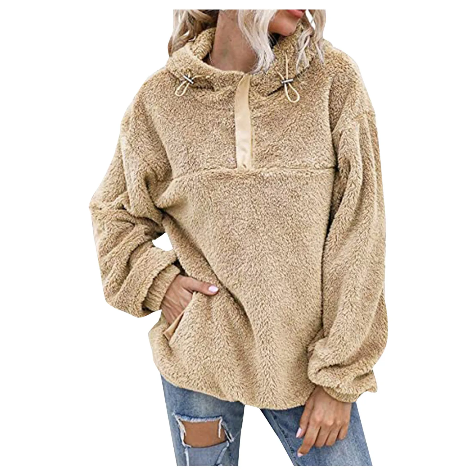 

Women Winter Pullover Hoodies Zipper Double-faced Fleece Top Long-sleeve Thickening Streetwear Autumn Winter Loose Sweatshirt R5