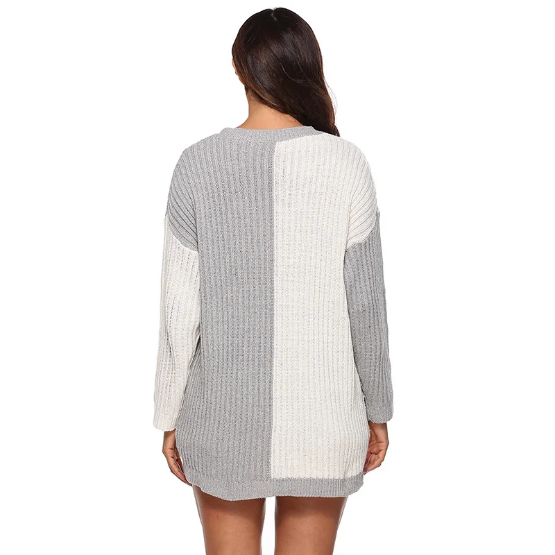 X 2019 Осень Зима Свободный Длинный серый белый цвет сочетающийся сшитый толстый