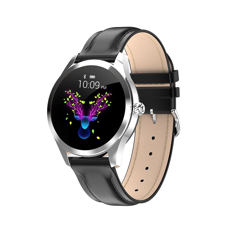 Leather Silver Black IP68 Водонепроницаемые Смарт-часы для женщин Прекрасный браслет монитор сердечного ритма мониторинг сна Smartwatch подключение для IOS Android - Цвет: Leather Silver Black