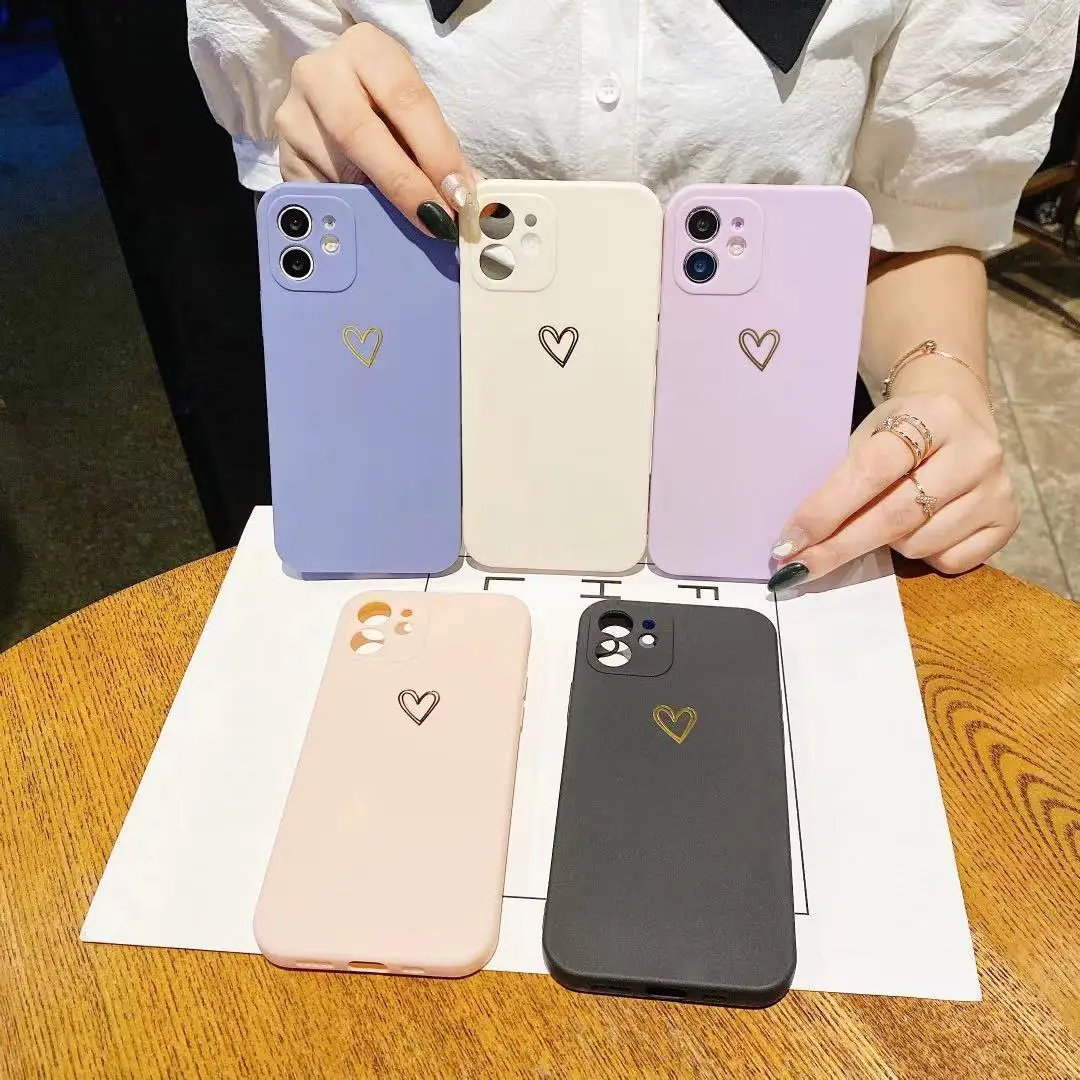 

Cute Gold Love Heart Phone Case For iPhone 12 11 Pro Max 12 Mini X XR XS Max 7 8 Plus Blue White soft back cover