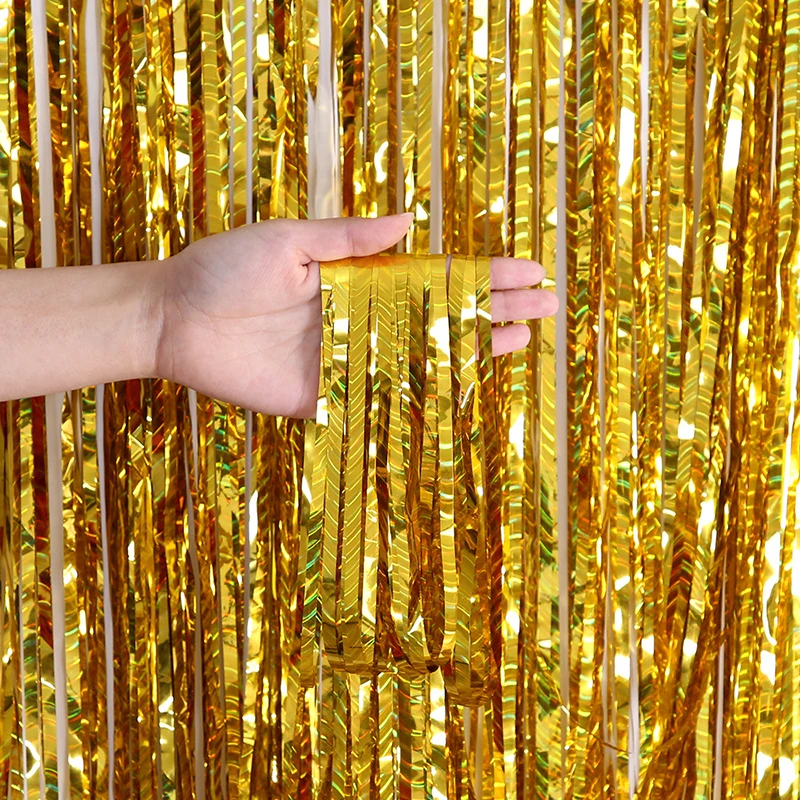 

Foil Fringe Curtain Wall Deco Curtain Laser Tassel Curtain Glitter Curtain Rainbow Tinsel Birthday Wedding Accessories 1*2M