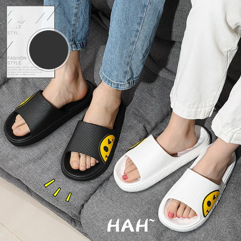 

Summer Thick Platform Slides Cartoon Smile Women Men's Slippers Anti-slip Beach Sandals Bathroom Couple casual Shoes Flip Flops