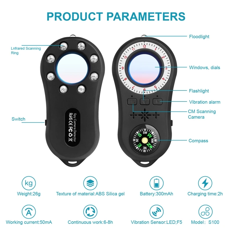 

Multifunctional Mini LED Anti Candid Detector Hidden Camera Scanner Infrared