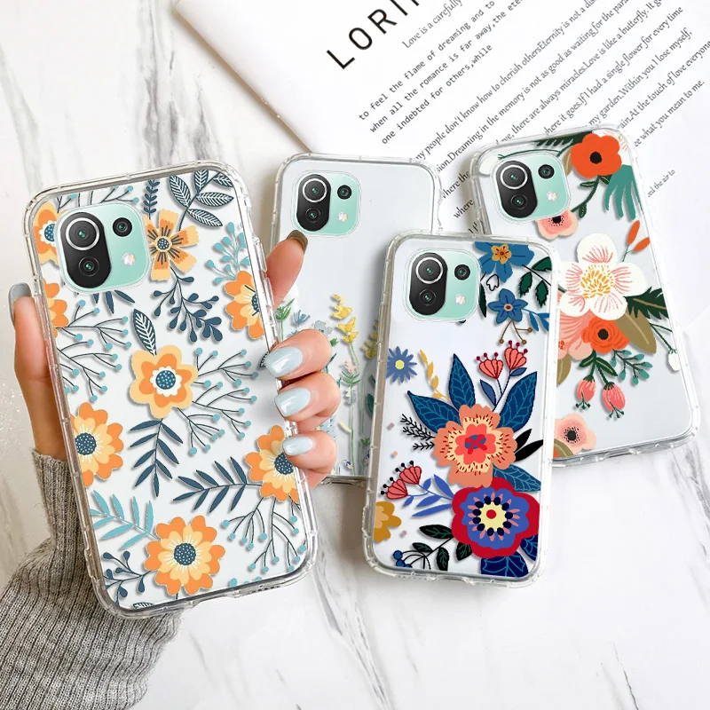 

Poco X3 Pro Case For Xiaomi Mi 11 Lite Funda Poco X3 NFC F3 M3 Pro Coque Redmi 9C 9A 9T A2 A3 10T Note 10 Clear Flower TPU Cover