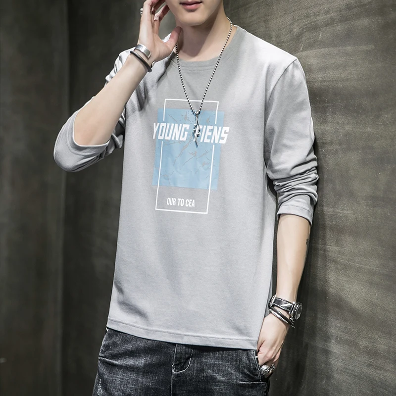 

Harajuku Letter Graphic Oversized T Shirt White Long Sleeve Spring Autumn Men Clothing 2021 Cotton Korean Style Slim Vintage Top