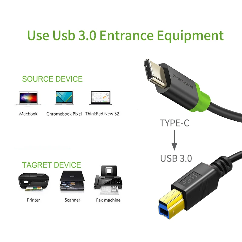 Кабель для принтера CABLETIME Type C-USB 3 0 BM высокоскоростной Удлинительный USB HP N24 5 Гбит/с