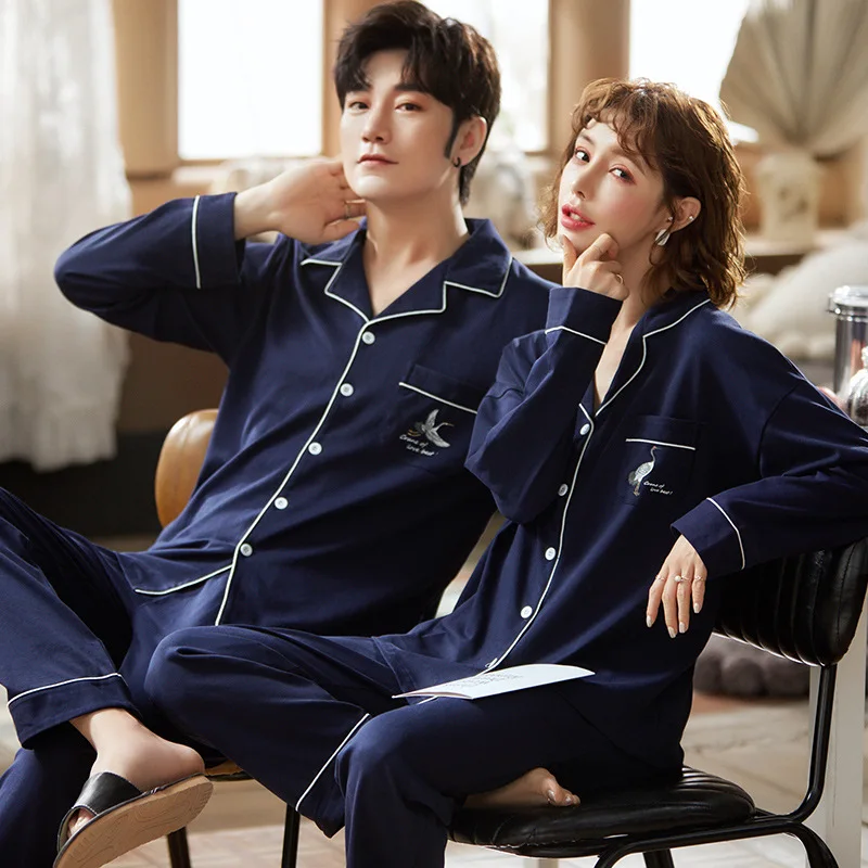

Pajamas Cardigan Couple Style Cotton Long Sleeve Casual Homewear Set Pajamas for Women