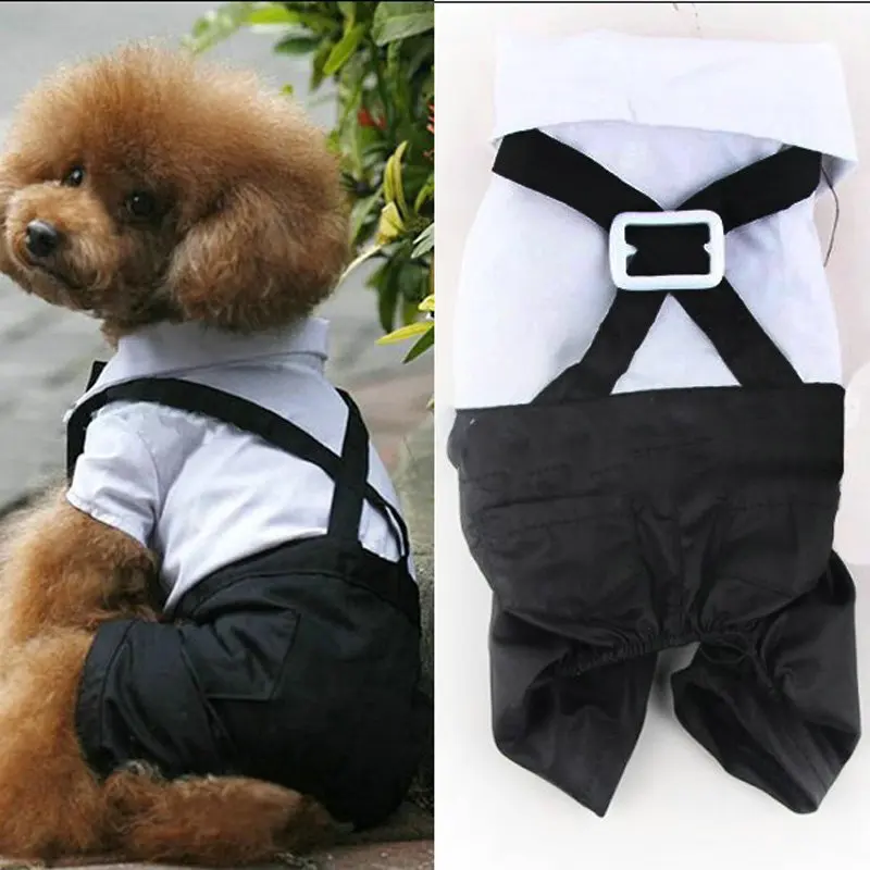 

Tuxedo Gentleman Dog Clothes Four Leg Pants Pet Clothing Prince Cute Bow Tie Suit Puppy Costume Jumpsuit Jacket