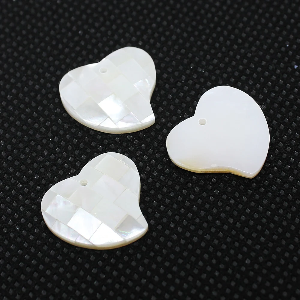 5 шт./пакет природный раковины кулон в форме сердца белого цвета с граненной