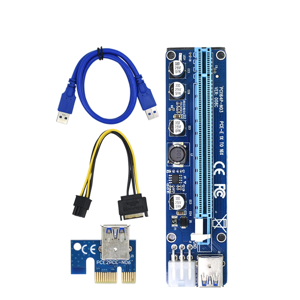 VER008C Molex 6 pin PCI Express PCIE PCI-E Riser Card 008C 1X к 16X удлинитель 60 см USB3.0 кабель | Компьютеры и